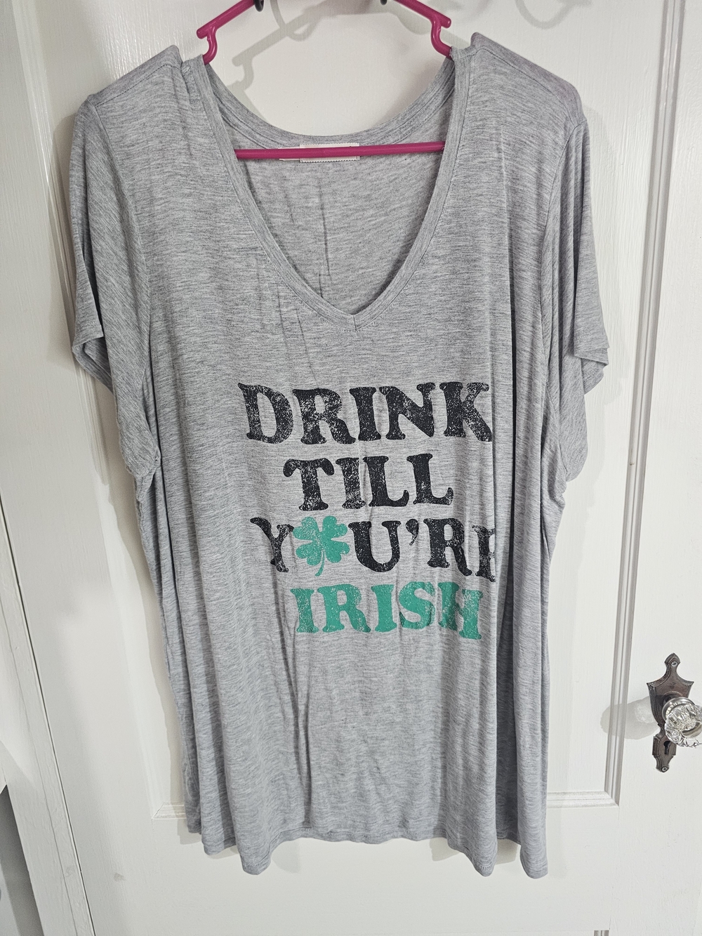 Maurices Gray V-Neck Graphic Tee with Black and Green Print